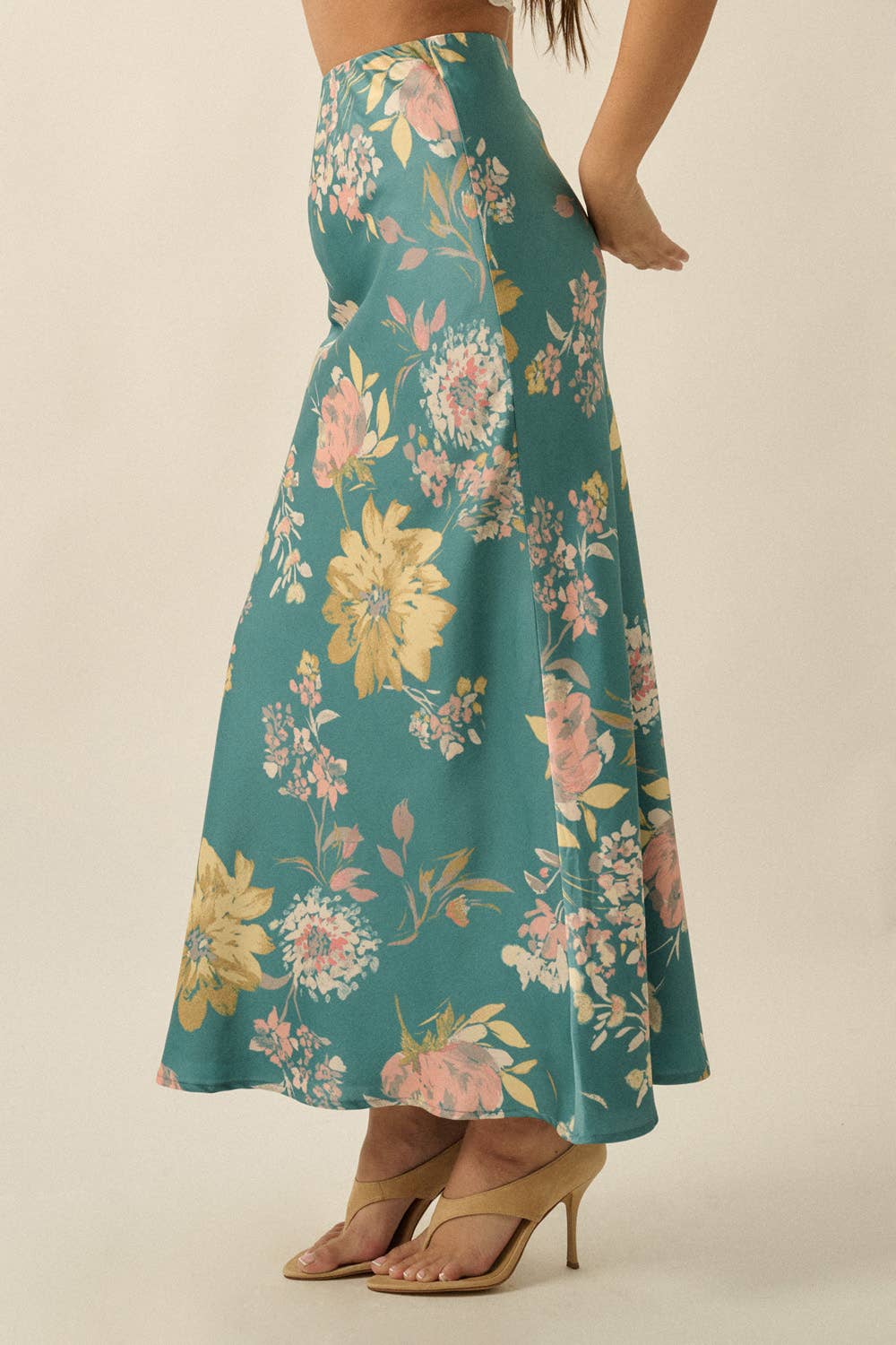 Textured Floral-Print Bias-Cut Maxi Skirt