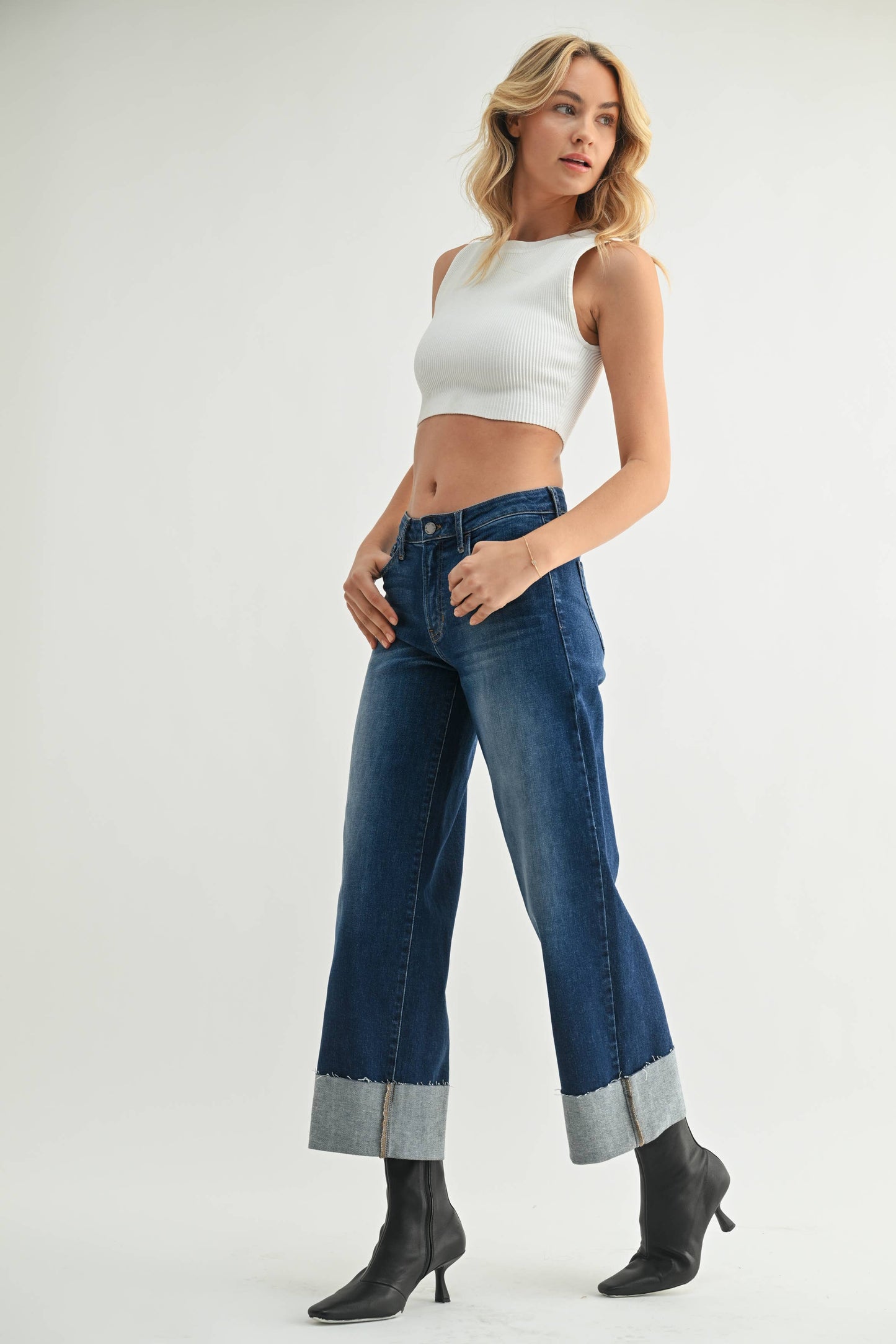 Scissor Cut Cuffed Wide Leg