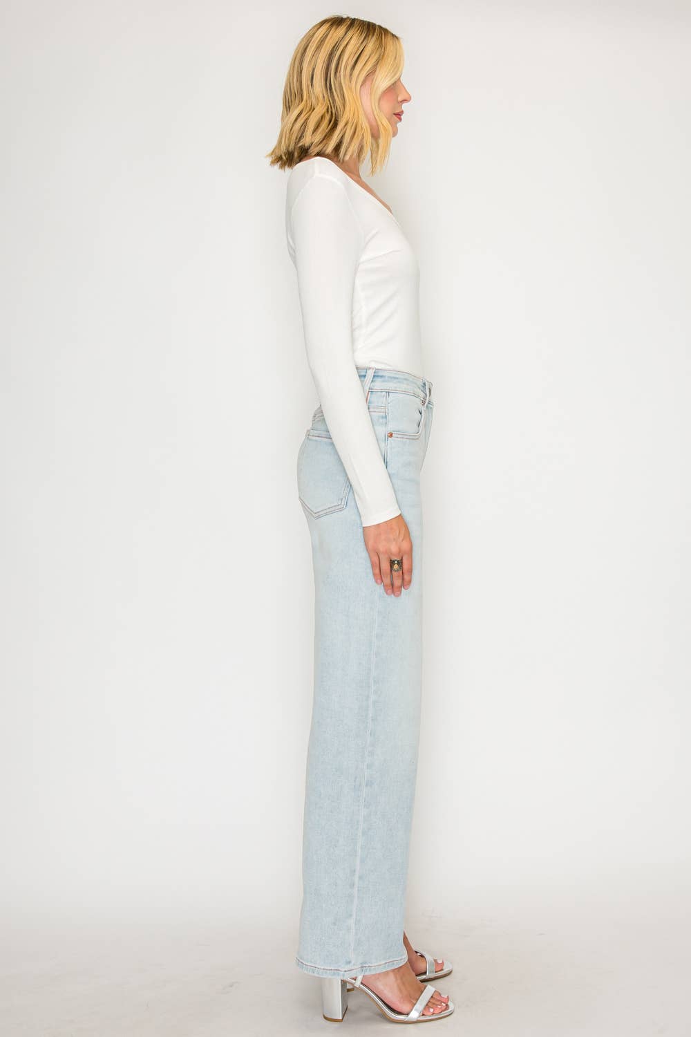 High Rise Pink Thread Straight Jeans