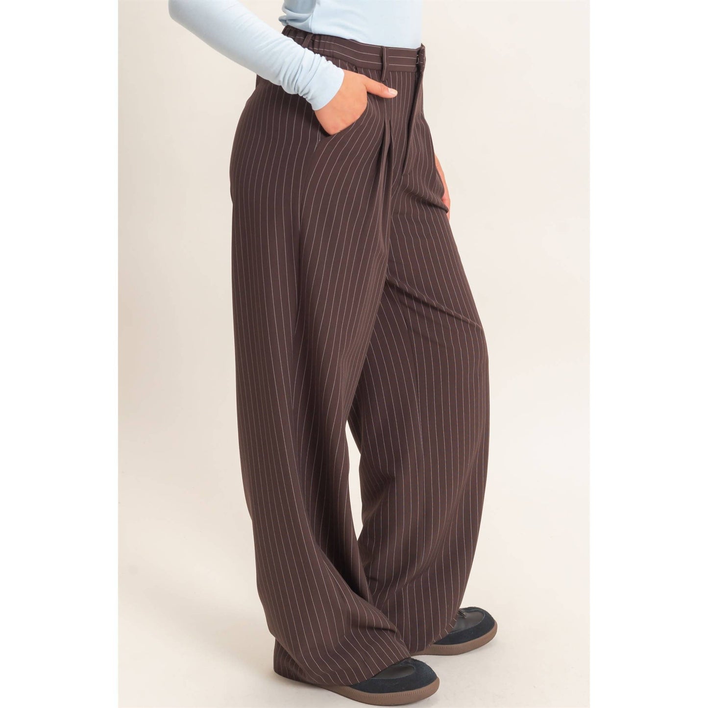Pinstripe Wide-Leg Trousers