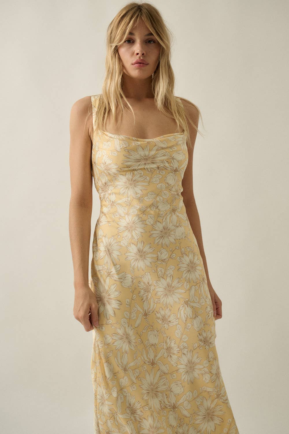 Floral-Print Satin Open-Back Maxi Dress