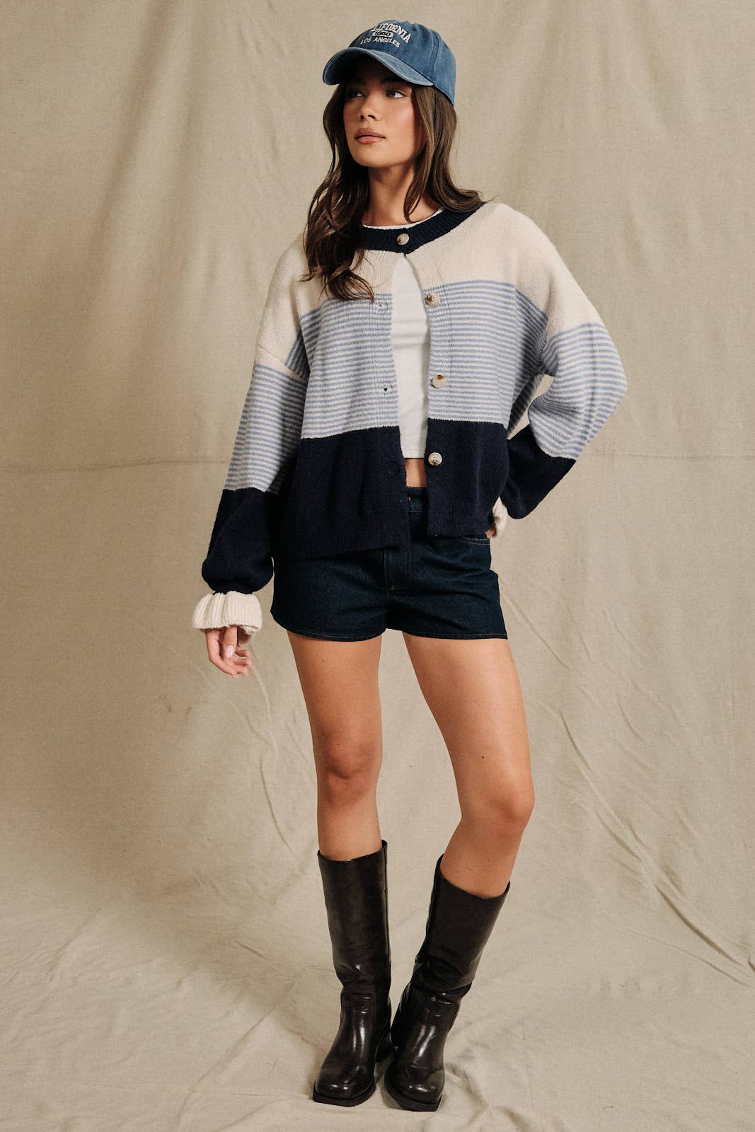 Oversized Colorblock Striped Knit Cardigan Sweater