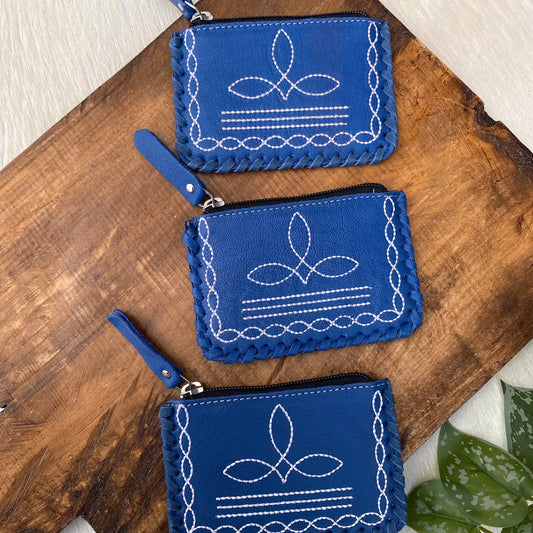 Royal Blue Leather Bootstitch Coin Pouch