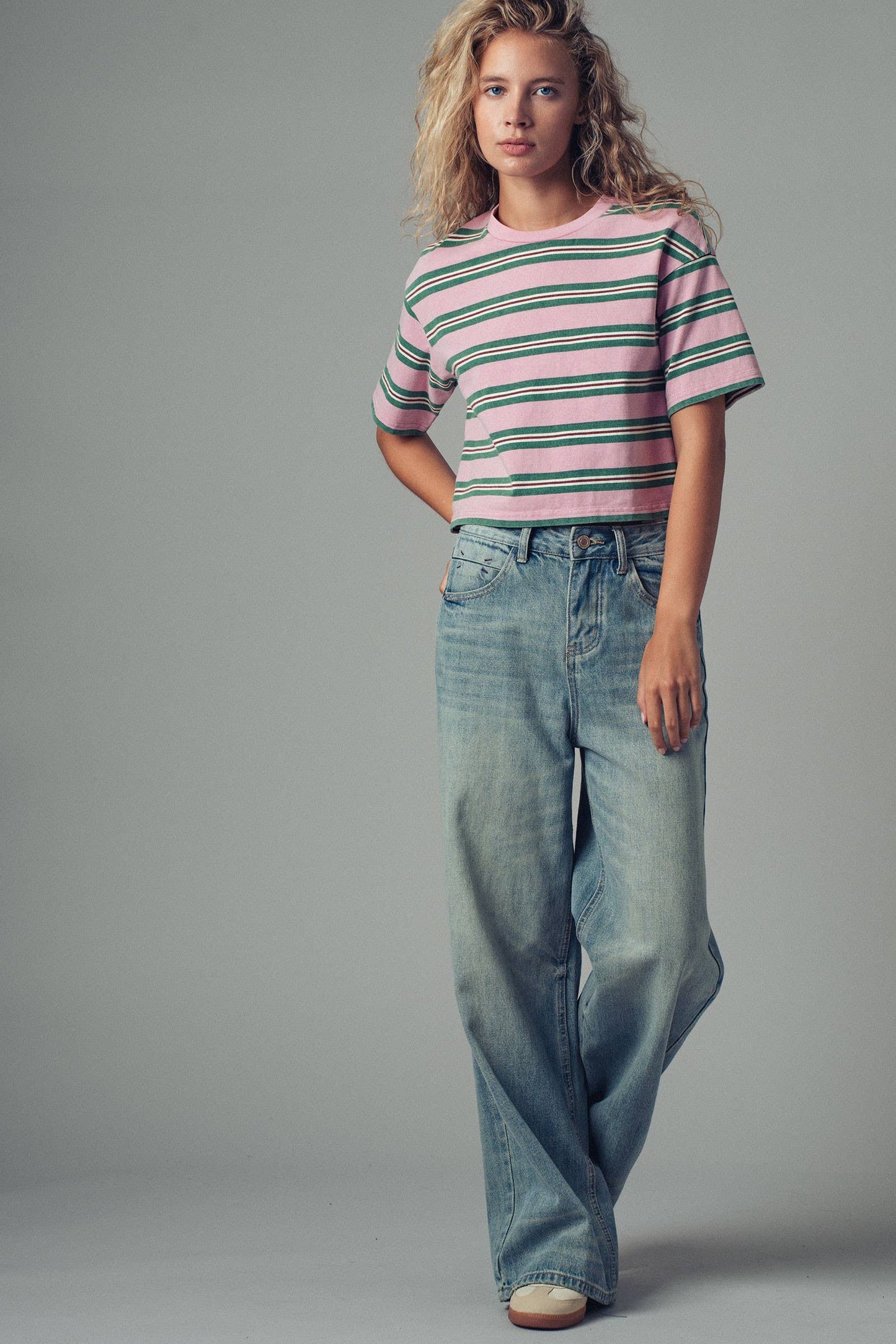 Vintage Washed Striped Cotton Crop Tee