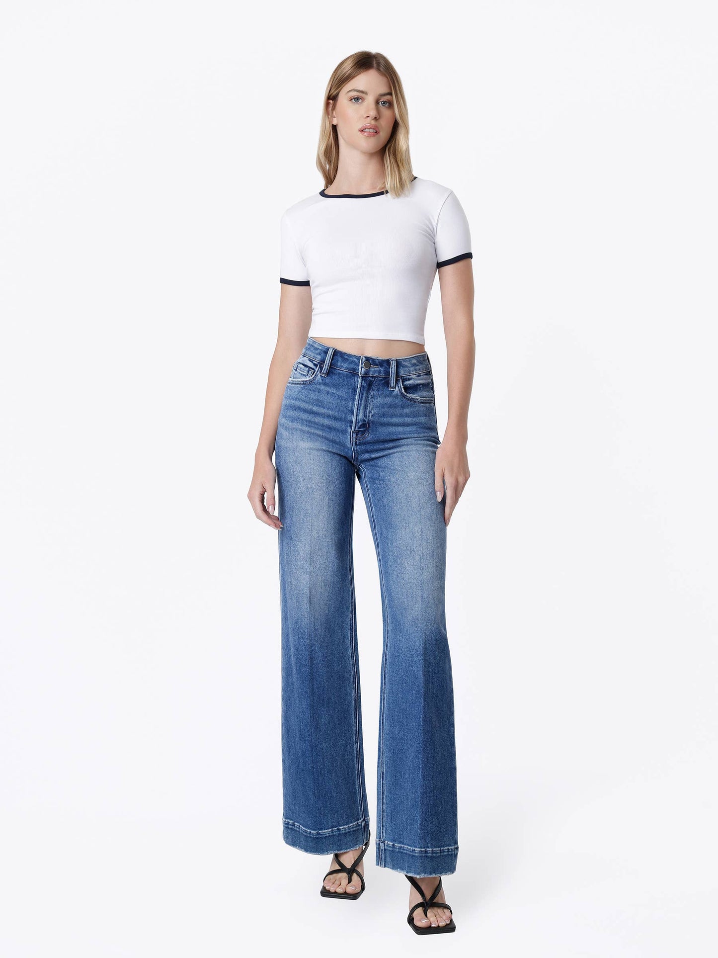 High Rise Trouser Fold Wide Leg Jeans