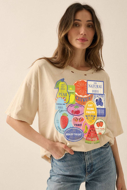 Fruit Stickers Distressed Oversize Graphic Tee
