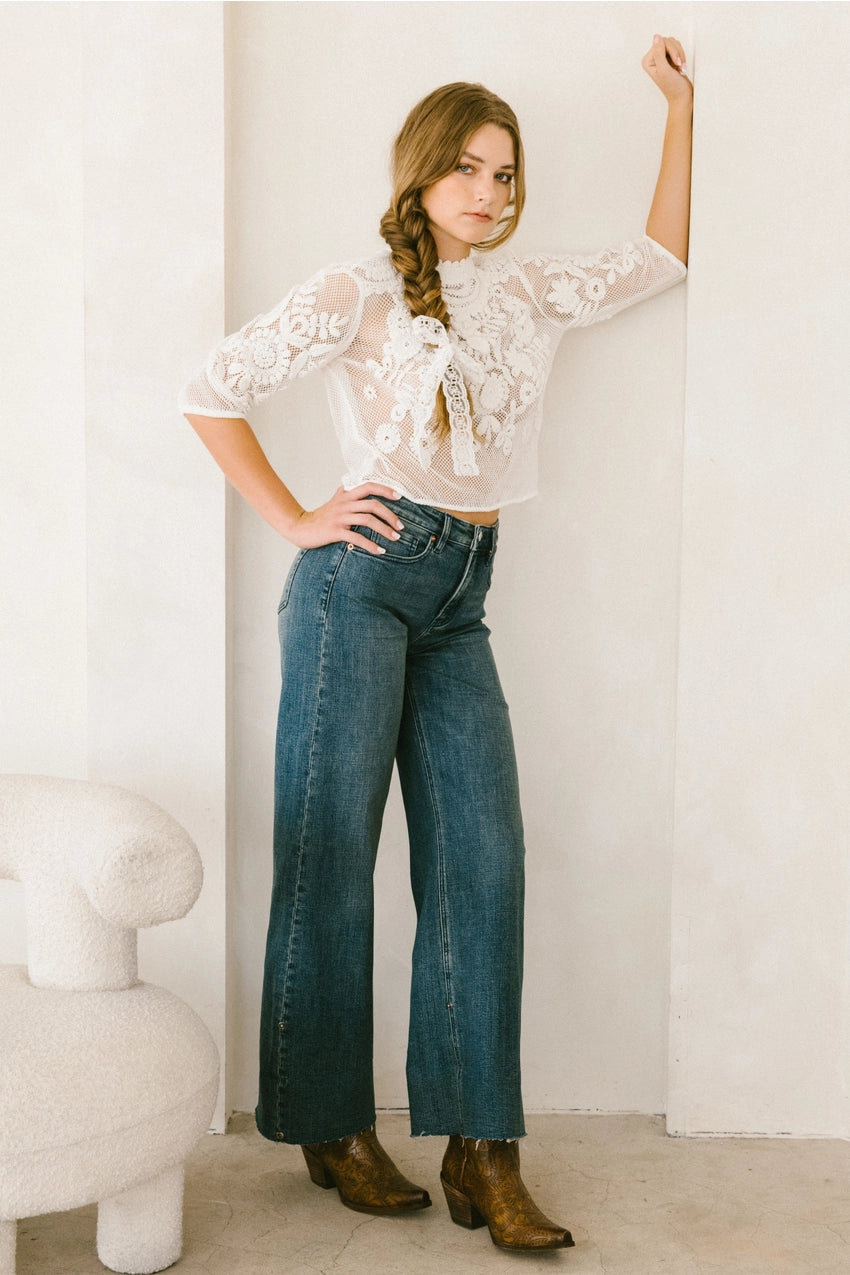 Tummy Control High Rise Cuffed Wide Leg Jeans