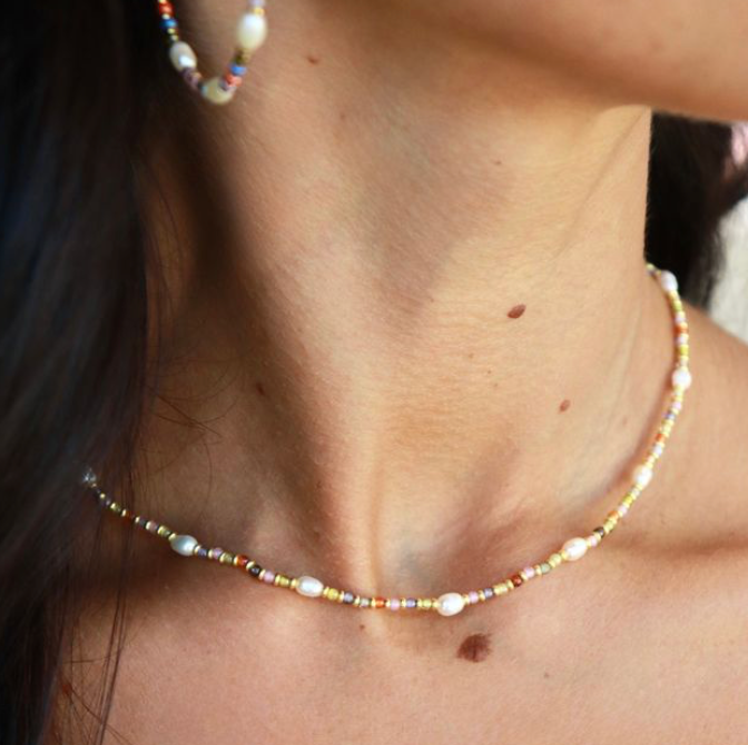 Melon Bead And Pearl Necklace
