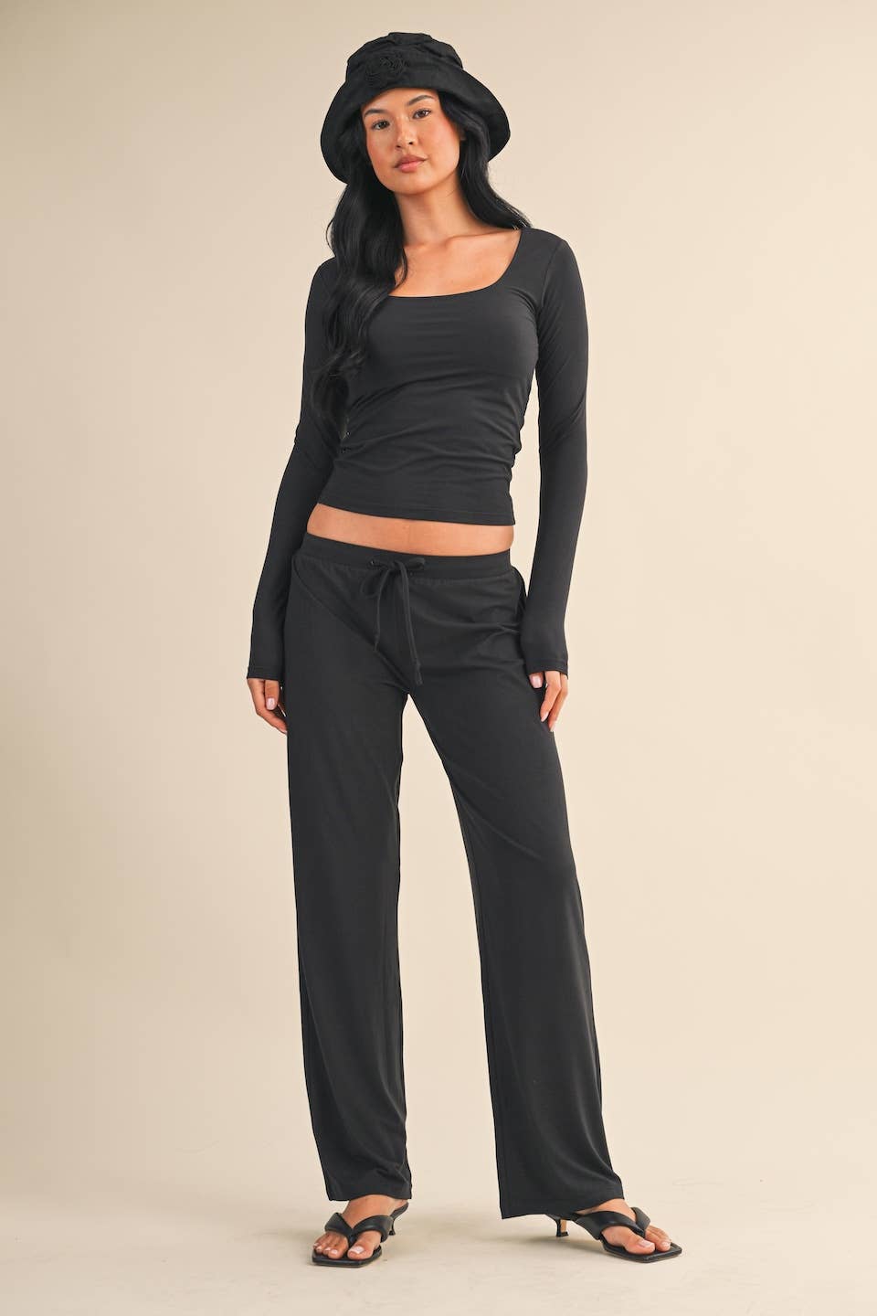 Soft Knit Jersey Square Neck Long Sleeve Top