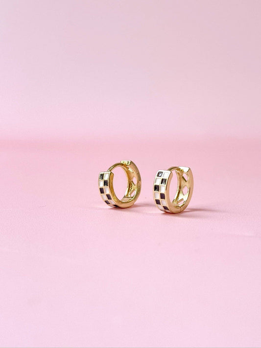 Checkered Huggie Earrings