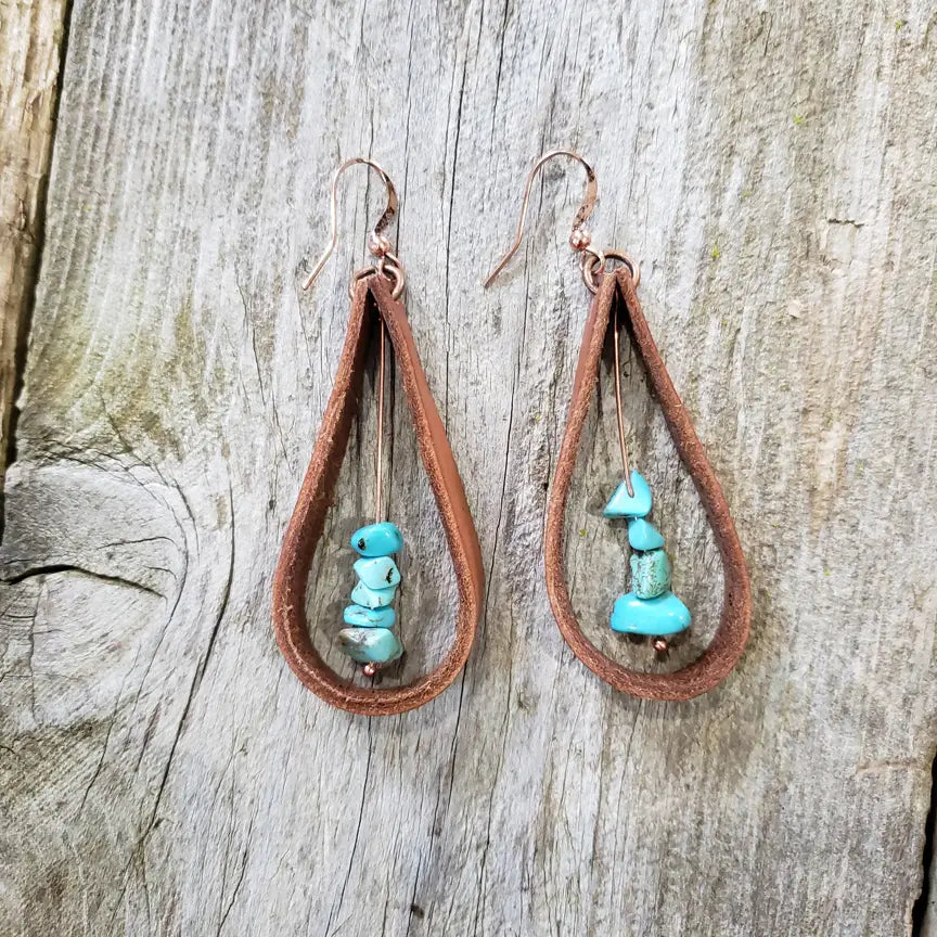 Handmade Leather and Turquoise Chip Earrings