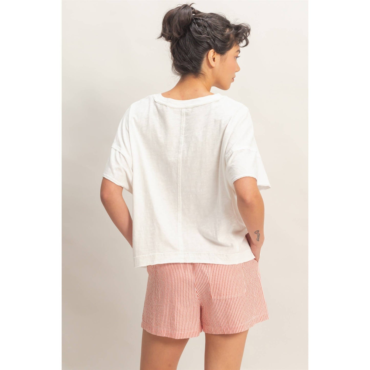 Oversized V-Neck Short Sleeve Top