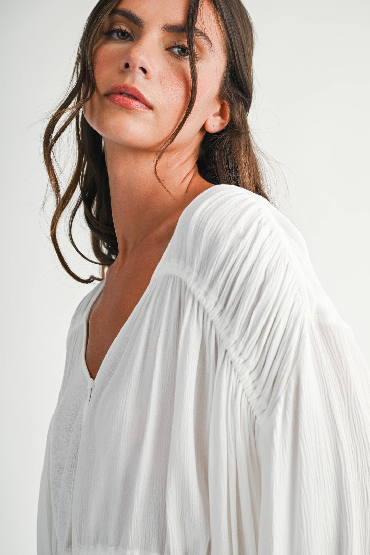 Textured Button Front Peplum Blouse