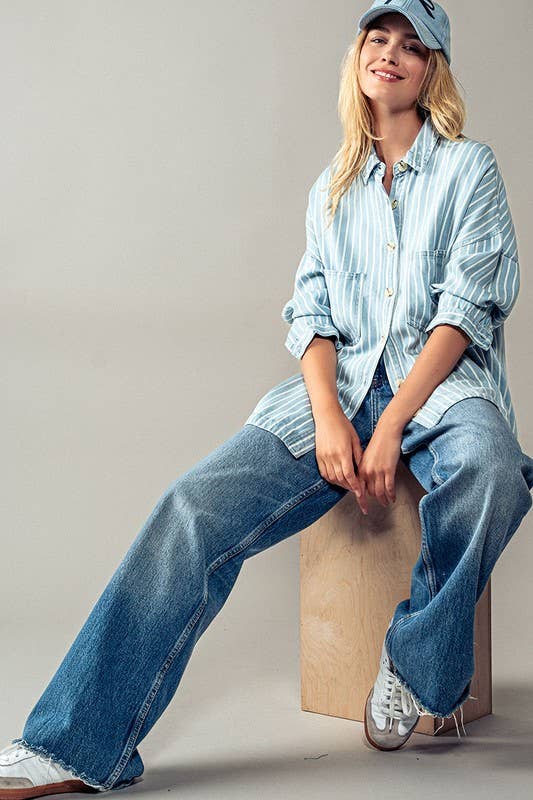 Striped Double Pocket Button Down Shirt