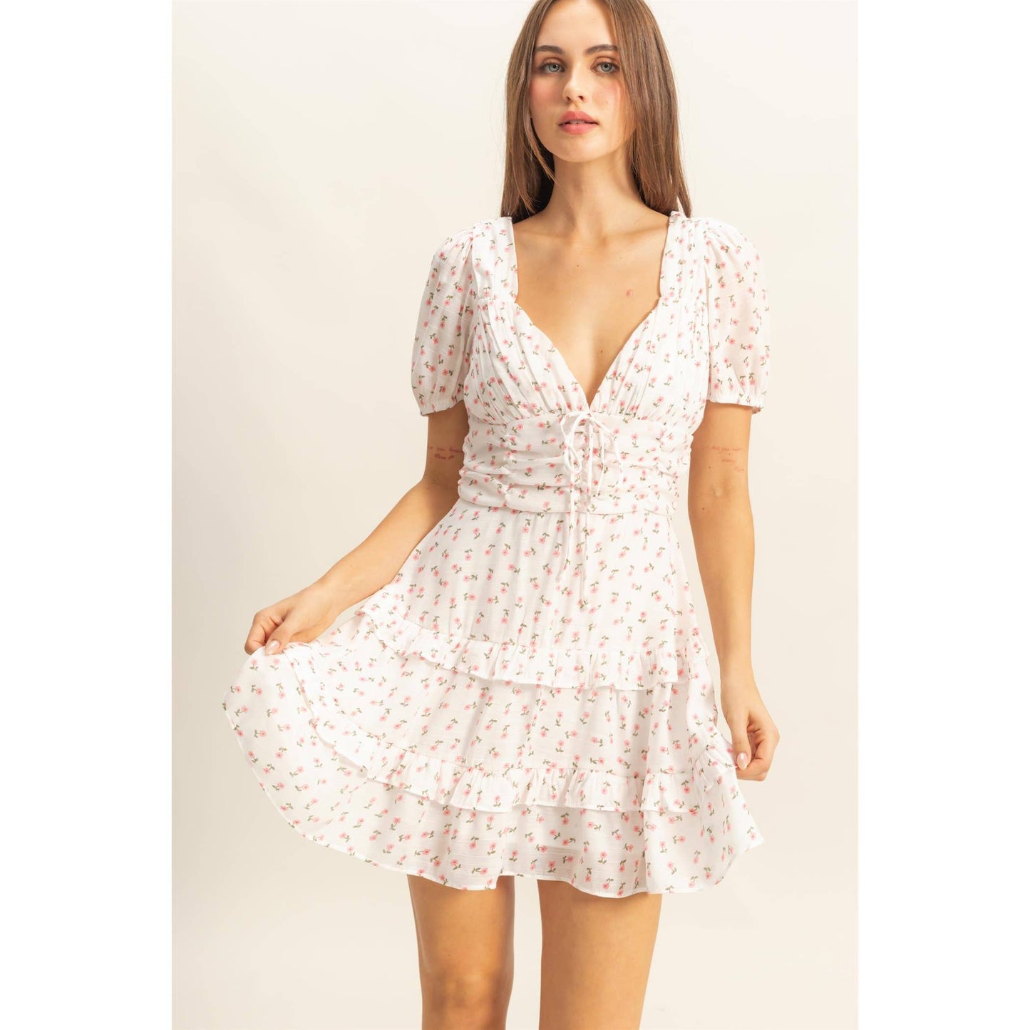 Ditsy Floral Print Tiered Mini Dress