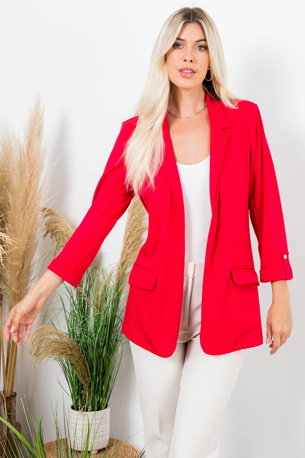 Ponte Blazer w/ Roll Up Sleeve & Flap Pocket