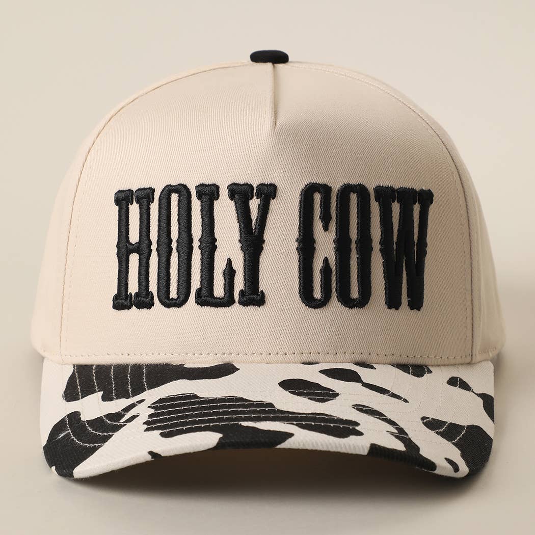 Holy Cow Embroidered Cow Print Brim Trucker Hat