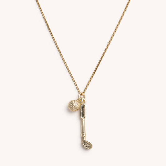 Gold Golf Ball & Club Necklace