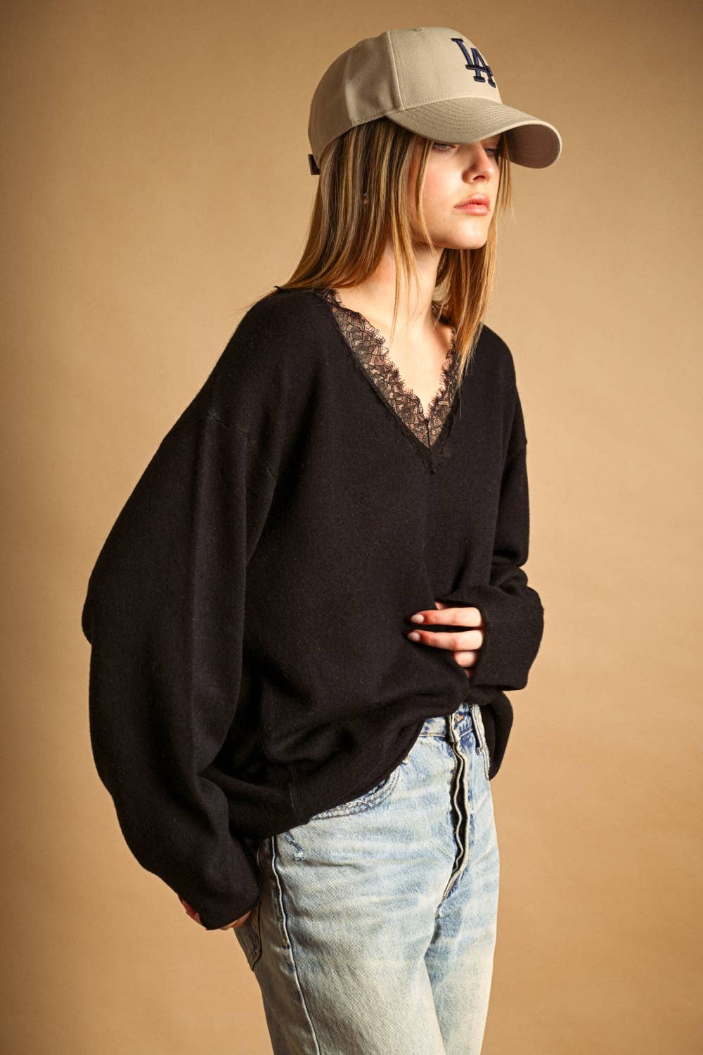 Lace Trim Knit Top