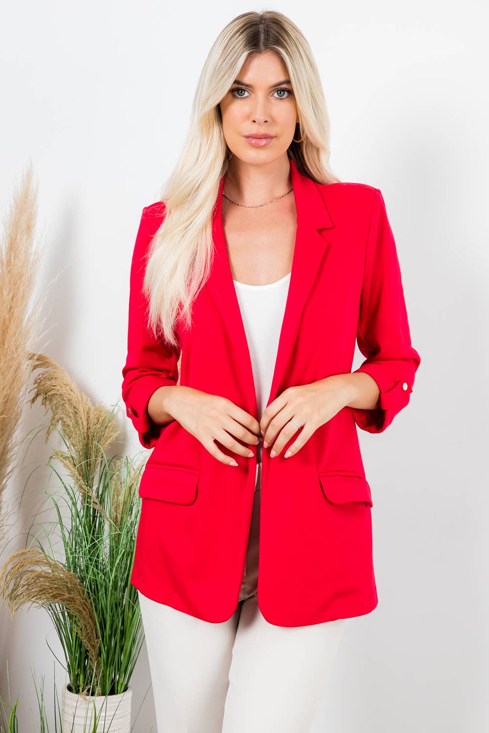 Ponte Blazer w/ Roll Up Sleeve & Flap Pocket