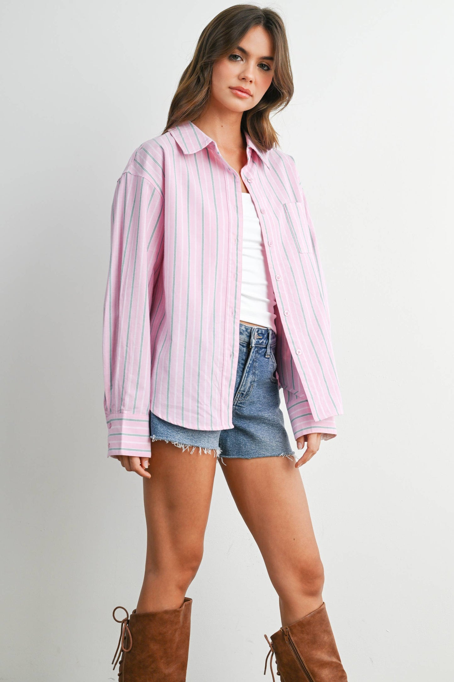 Striped Long-Sleeve Button-Up Shirt