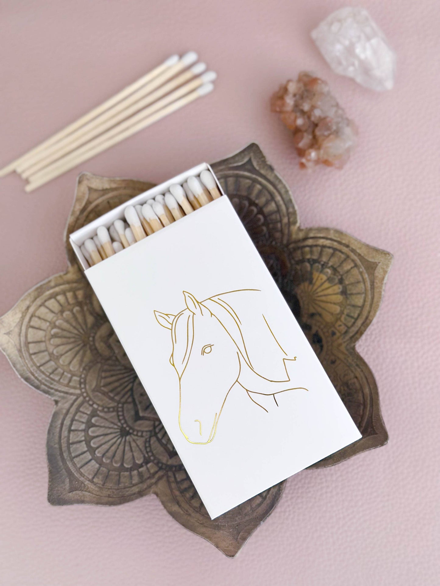 White Oversized Horse Head Matches with Gold Foil
