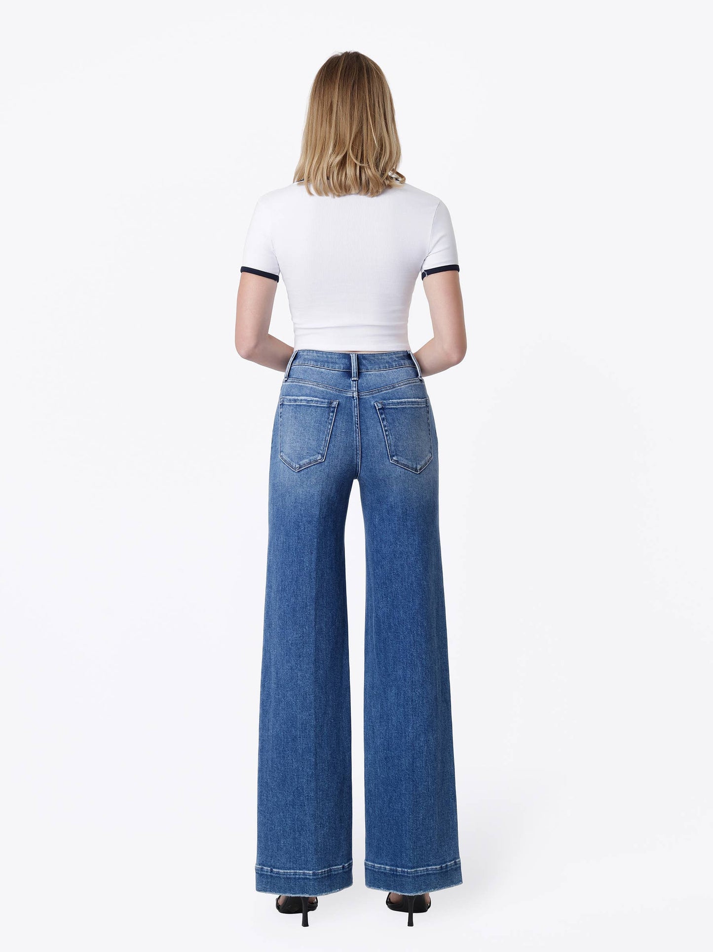 High Rise Trouser Fold Wide Leg Jeans