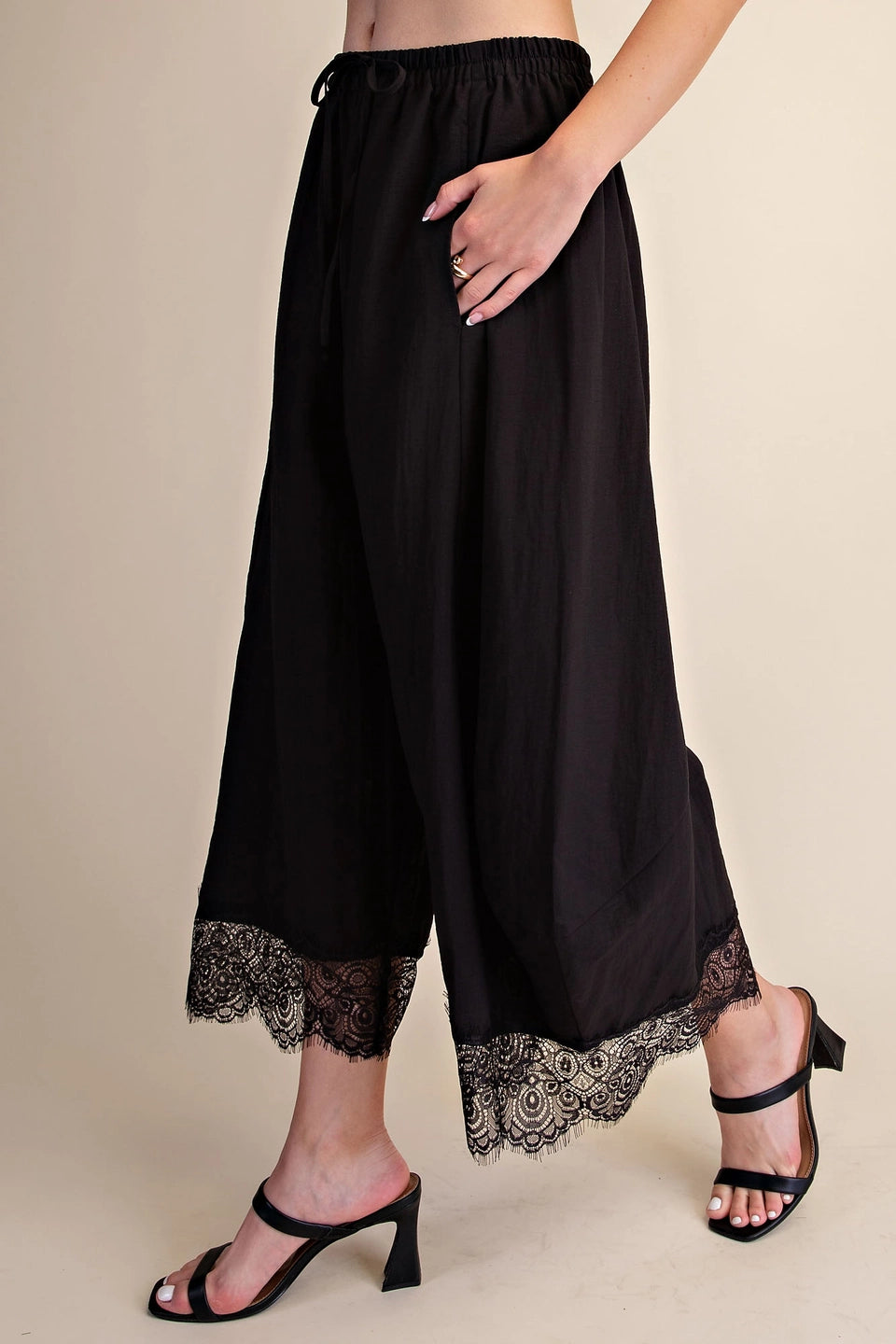 Cropped Lace Trim Balloon Pants