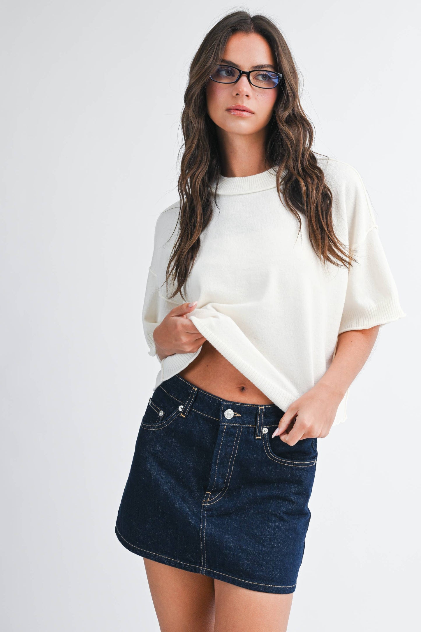 Cropped Short Sleeve Sweater
