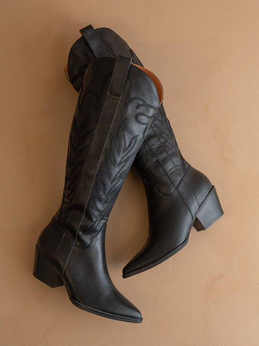 The Samara Black | Embroidered Western Tall Boot