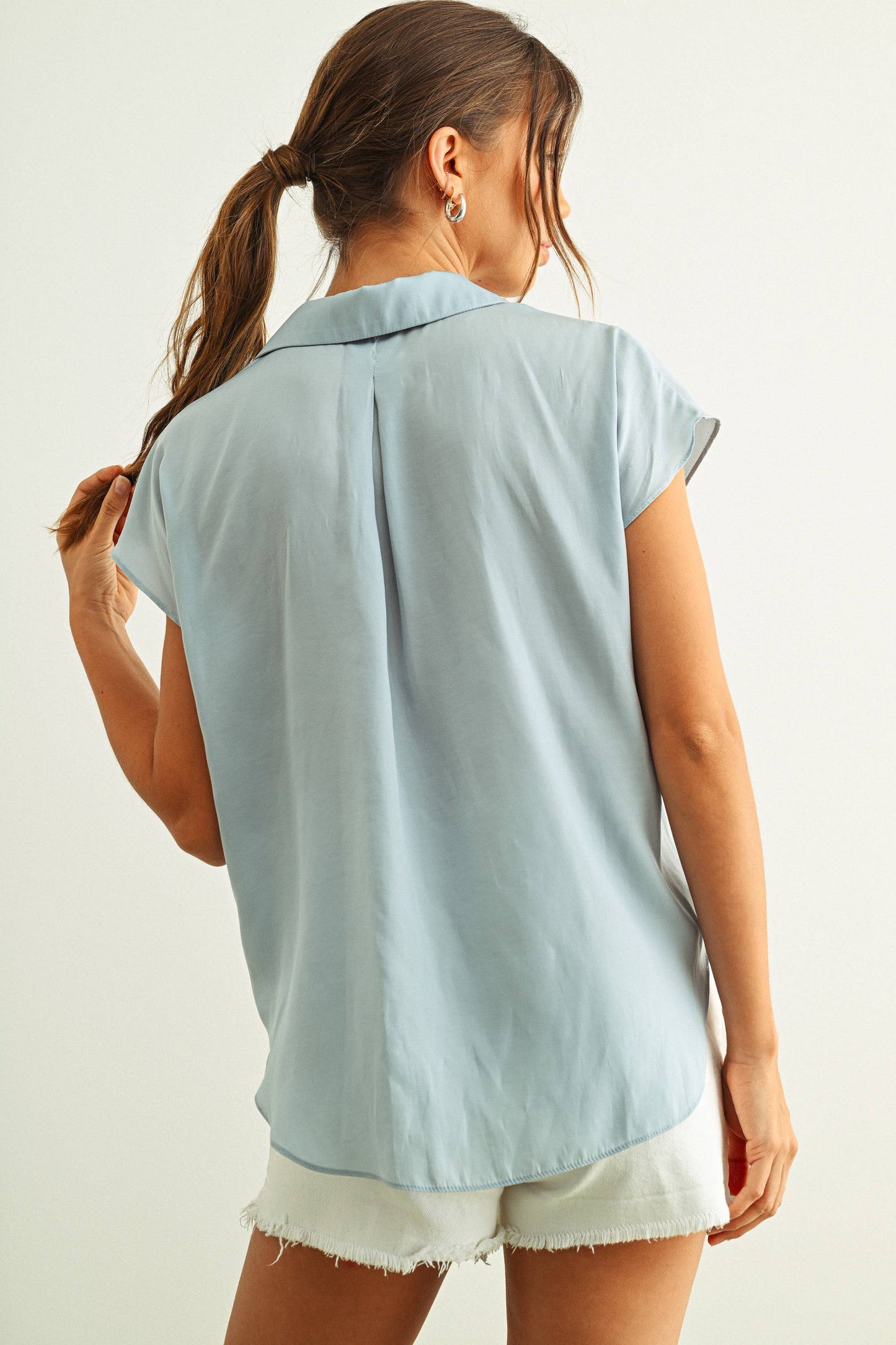 Button Down Cap Sleeve Shirt