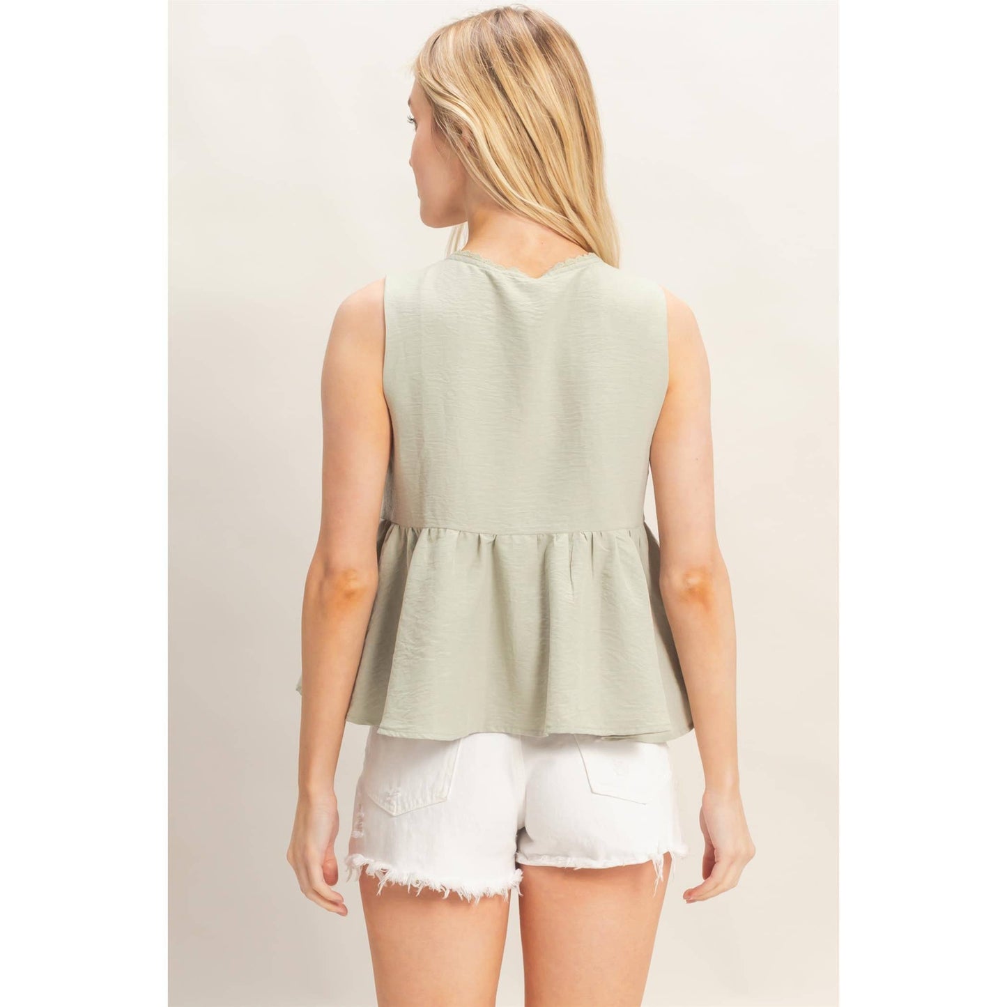 Lace Trim Tie Front Top