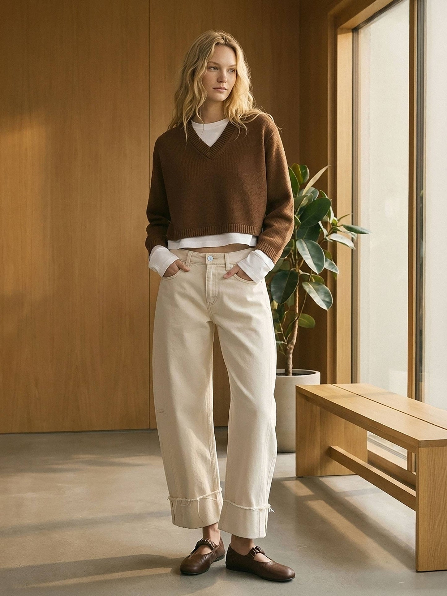 High Rise Cuffed Barrel Jean