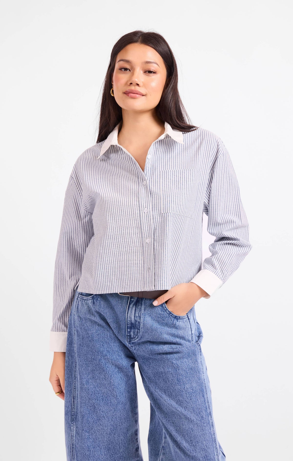 Ivory Hall Stripe Contrast Collar Shirt