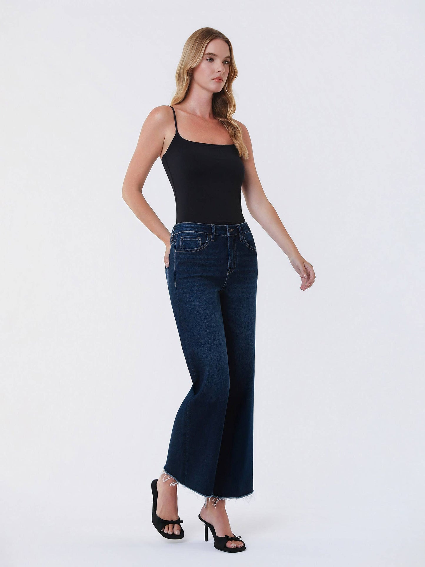 High Rise Dark Wash Ankle Wide Leg Jeans