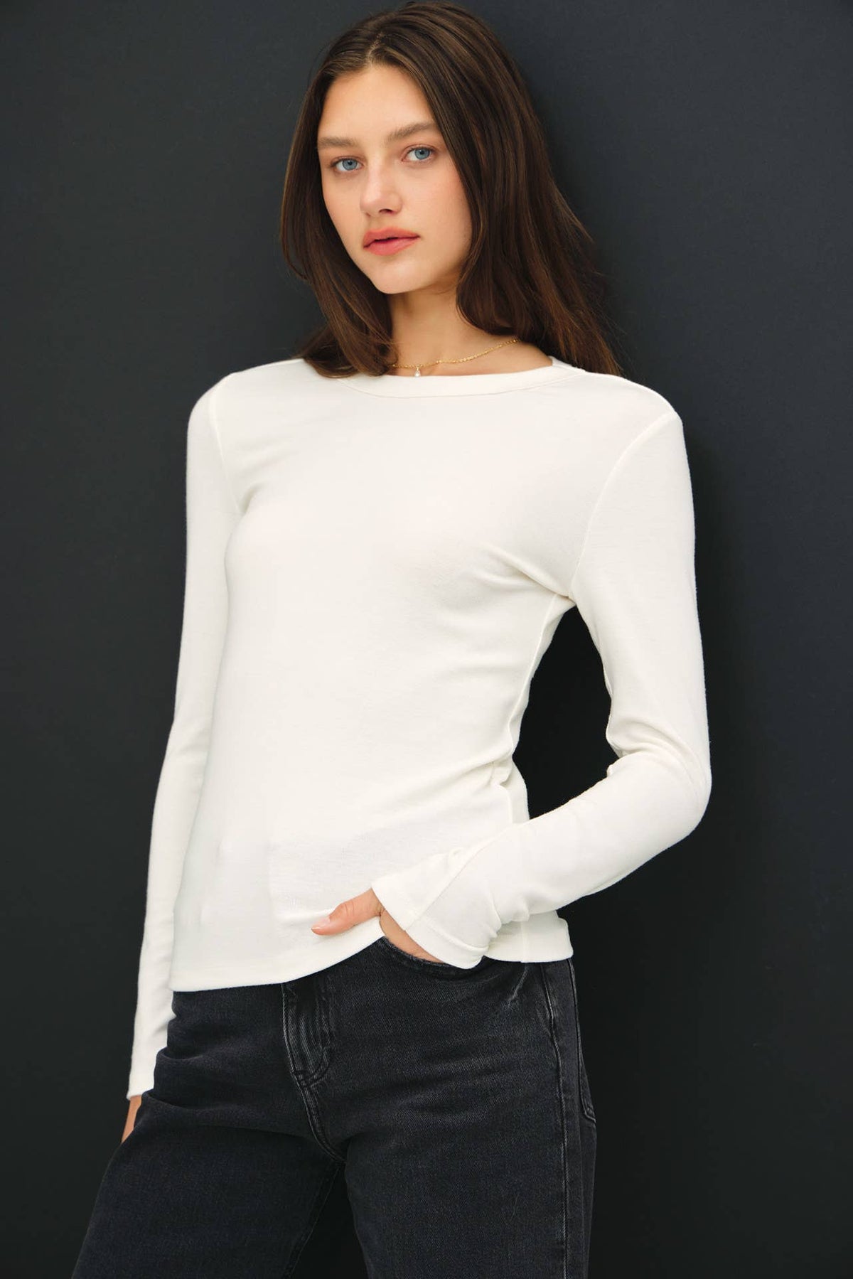 Round Neck Long Sleeve Knit Top