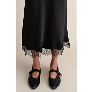 Lace Satin Effect Midi Skirt