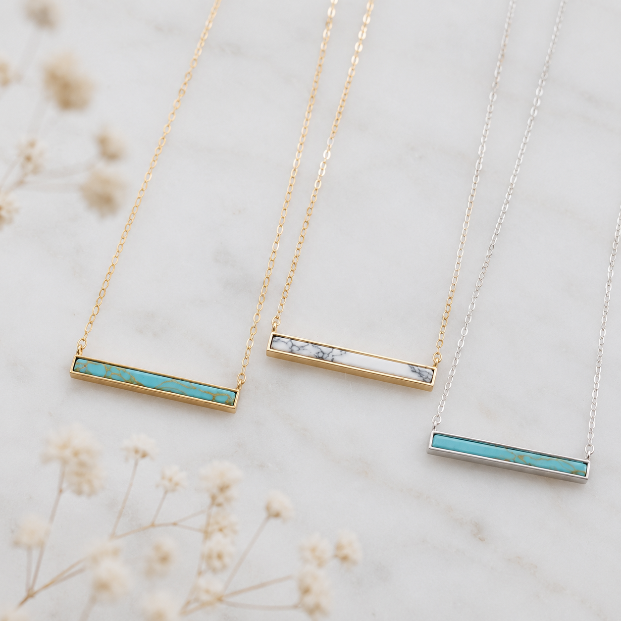 Gold Turquoise Bar Necklace