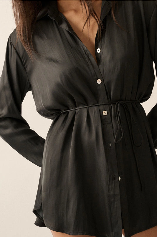 Solid Button Down High-Waisted Belt Shirt Romper