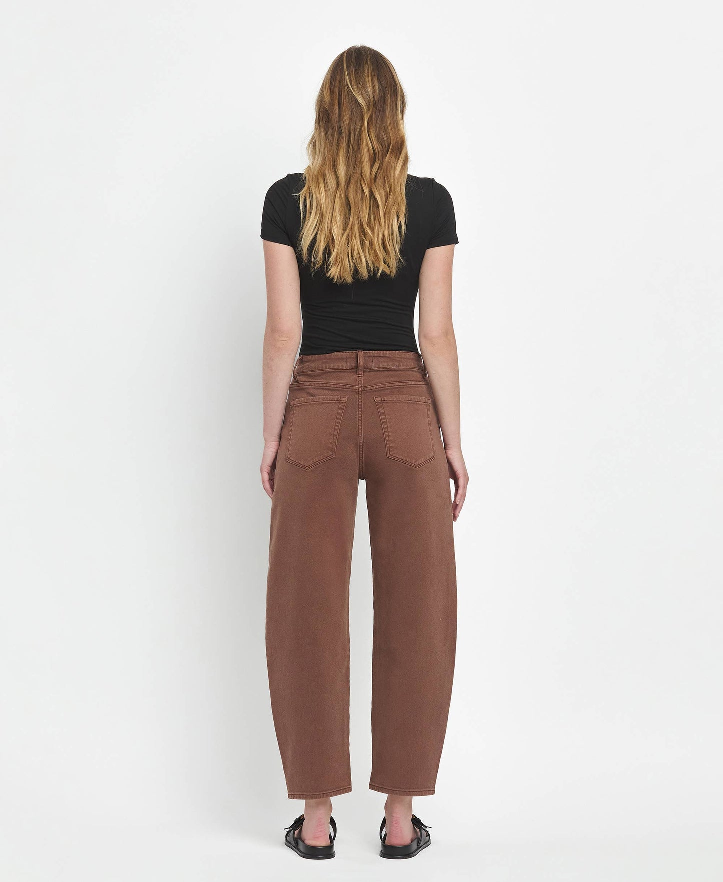 Super High Rise Brown Slim Barrel Jeans