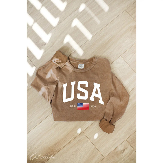 USA Mineral Washed Long Sleeve Graphic