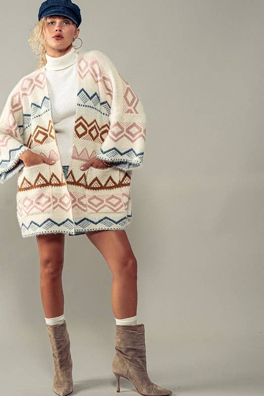 Western Geometric Oversized Knit Cardigan