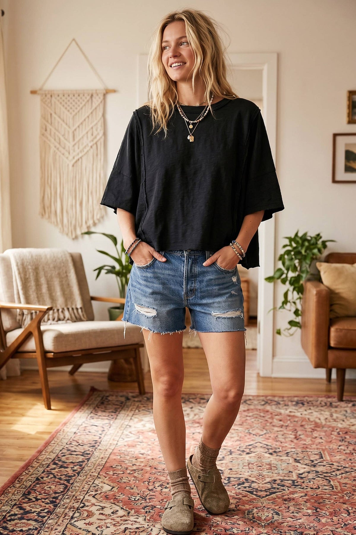 Cotton Raw Edge Oversized Tee