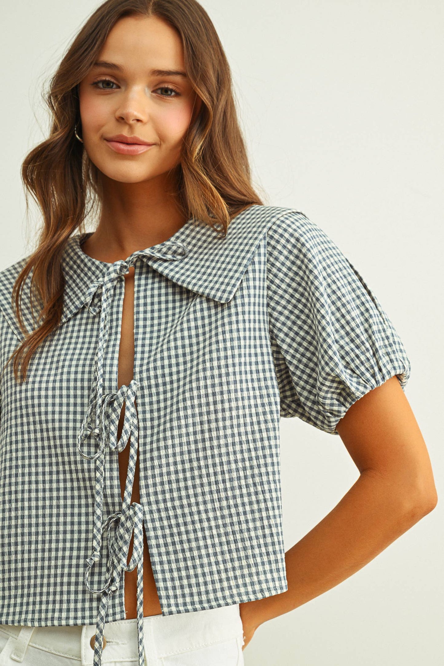 Gingham Tie Front Top