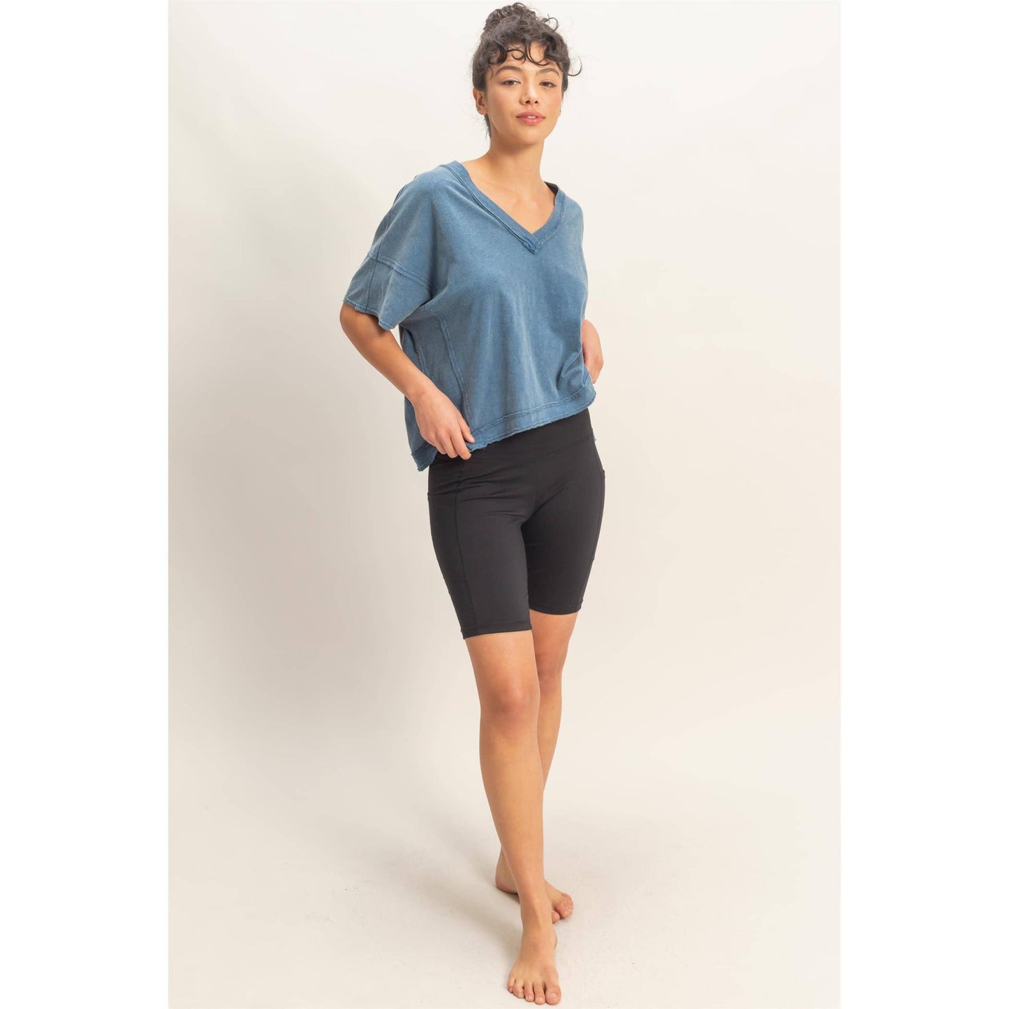 Oversized V-Neck Short Sleeve Top