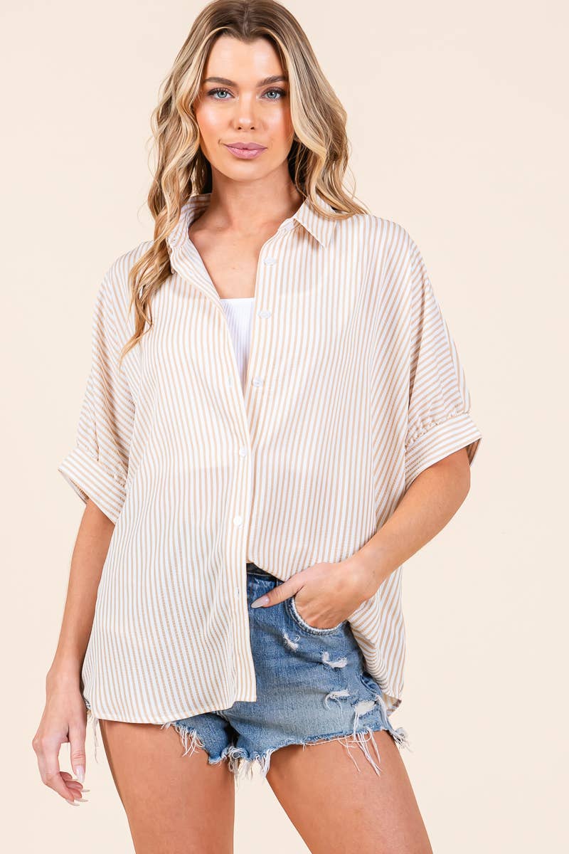 Oversized Short Sleeve Button Down Shirt