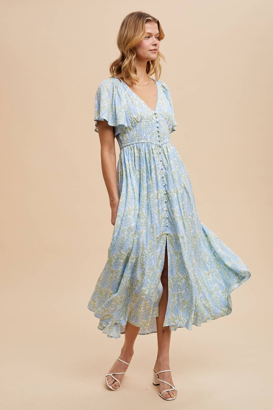 Smocked Waist Button Down Maxi