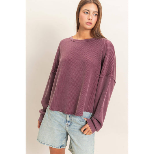 Mineral Wash Waffle Oversized Top