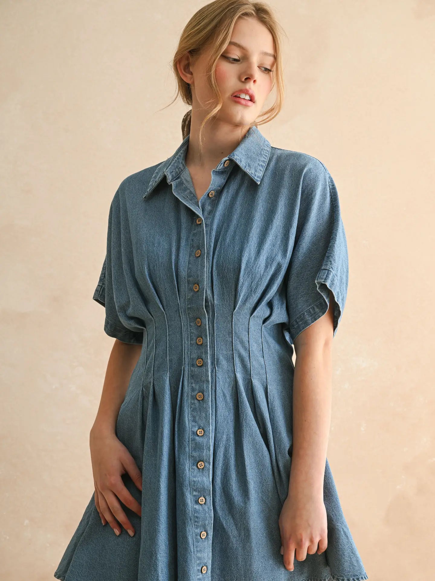 Chambray Denim Button Dress