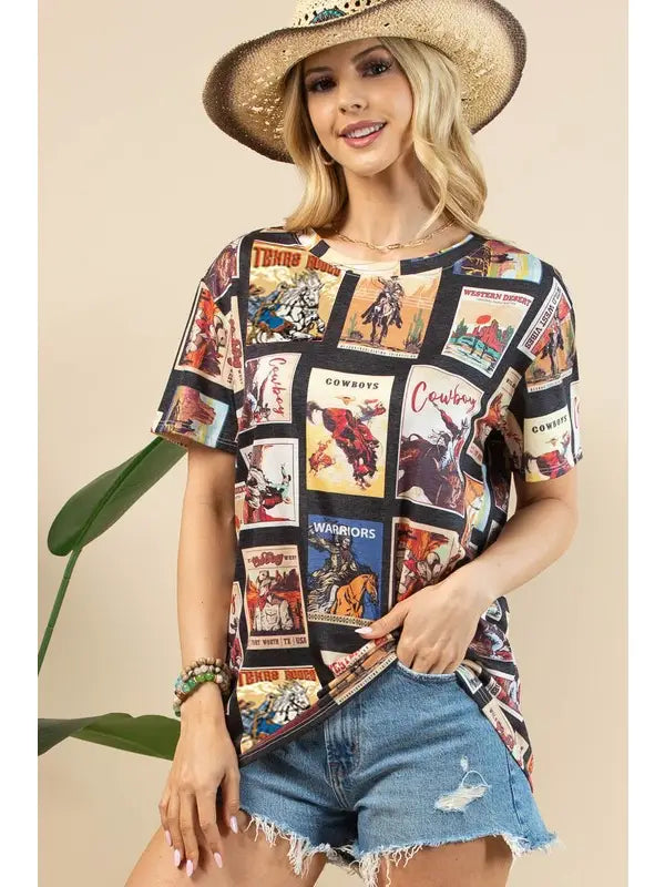 Vintage Western Print T-Shirt